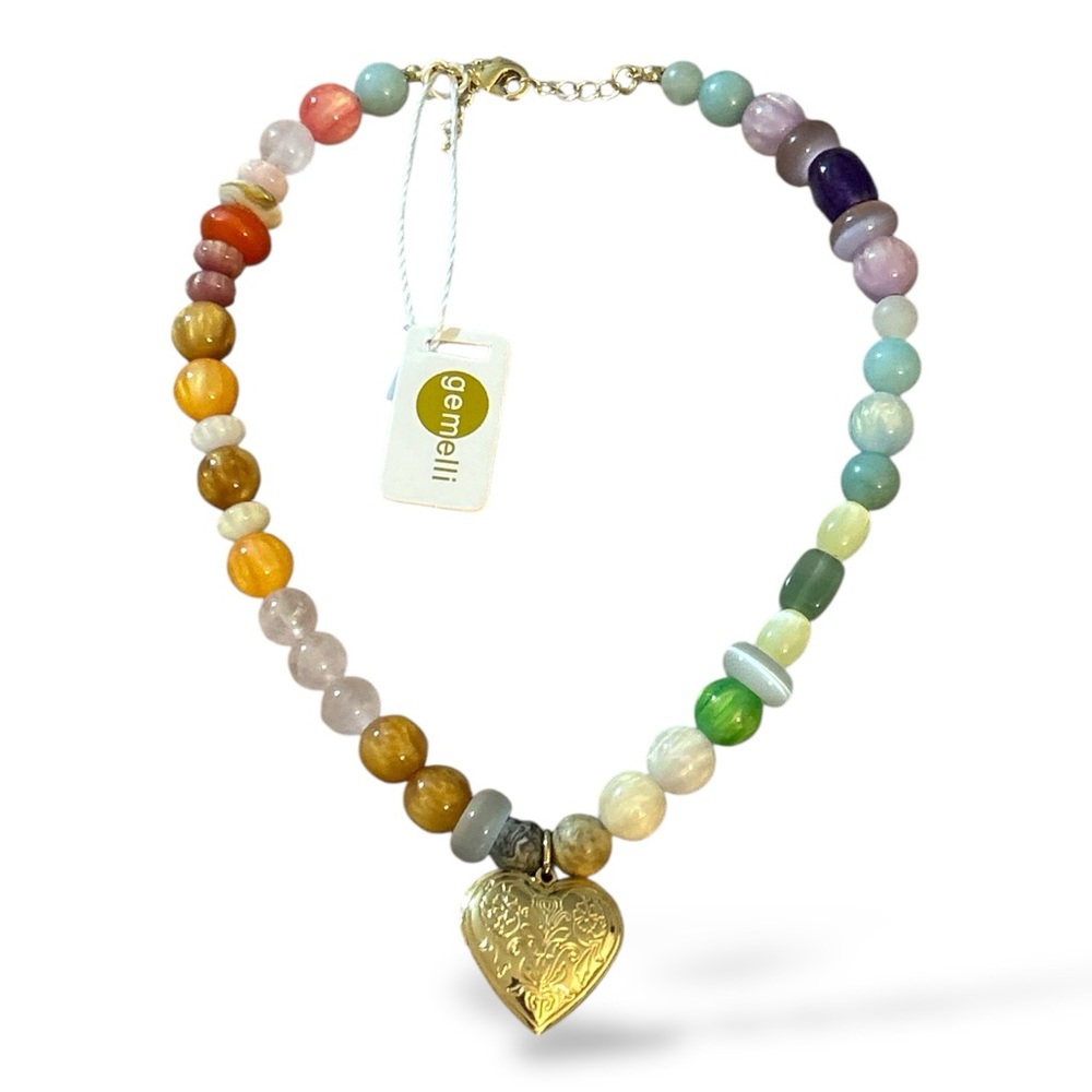 NWT Gemelli Heart Locket Gemstone Necklace
